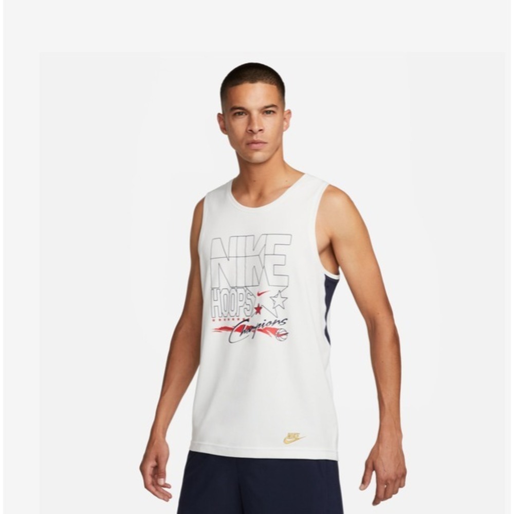 Nike® (Men's XXL) Dri-FIT™ Primary Hoops Tank in Summit White/Red/Blue